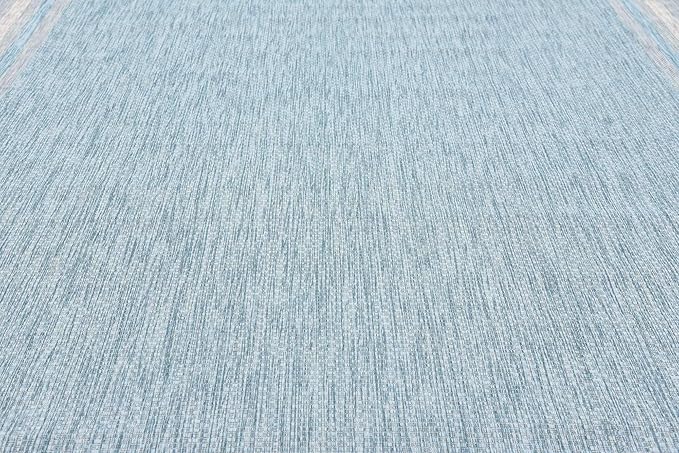Unique Loom Outdoor Border Collection Area Rug - Soft Border (9'x 12' Rectangle, Aquamarine/ Ivory)