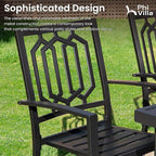 PHI VILLA Set of 2 Stackable Wrought Iron Patio Dining Chairs, Portable Black Outdoor Bistro Deck Metal Chairs, Support 300 lbs, Ideal for Garden, Backyard, Lawn