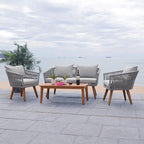 SAFAVIEH PAT7072A Outdoor Velso Rope 4-Piece Seat Cushions and Pillows Included Patio Set