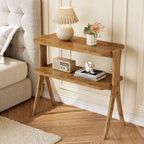 LITTLE TREE Narrow Side Table Set of 2, Small Side Table, 2-Tier Farmhouse End Table with Solid Wood Legs, Space-Saver for Living Room, Bedroom, Entryway (Light Walnut)
