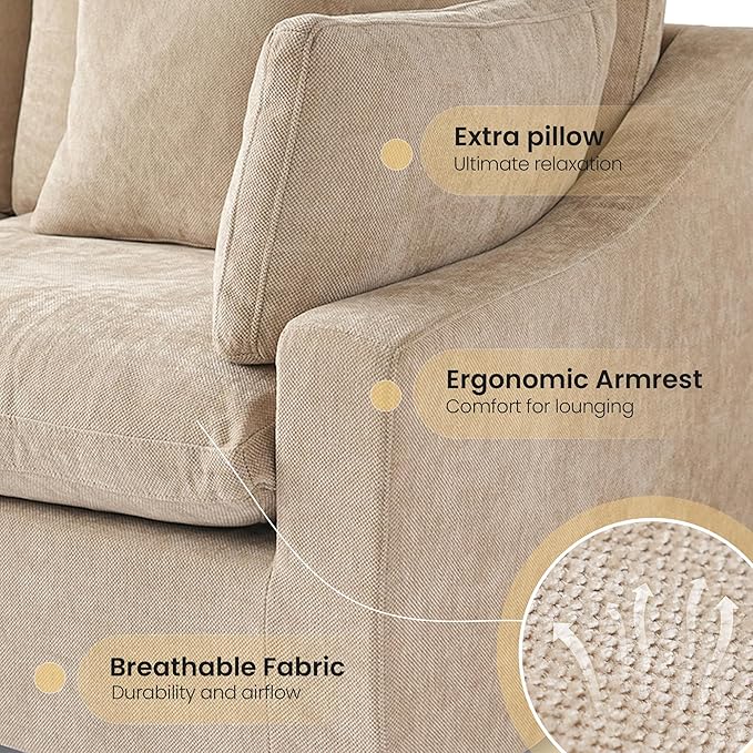 Cloud Modular Sectional Sofa with Ottoman,154" Sectional Sofa Bed Sleeper Couch for Living Room,Convertible Couch Deep Seat for Office Apartment,Covers Washable&Replaceable,Khaki