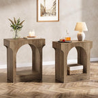 Tribesigns Wood End Table Set of 2, Side Table with Storage Space for Living Room, Narrow Nightstand for Bedroom, Gray