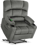 MCombo Oversized Dual Motor Power Lift Recliner Chair Sofa with Massage and Heat for Big Elderly People, Infinite Position, USB Ports, Fabric R7677 (Grey, Medium-Oversize)