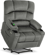MCombo Oversized Dual Motor Power Lift Recliner Chair Sofa with Massage and Heat for Big Elderly People, Infinite Position, USB Ports, Fabric R7677 (Grey, Medium-Oversize)