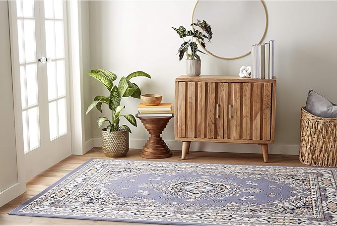 Home Dynamix Premium Sakarya Traditional Medallion Border Area Rug, Country Blue, 5'2"x7'4" Rectangle