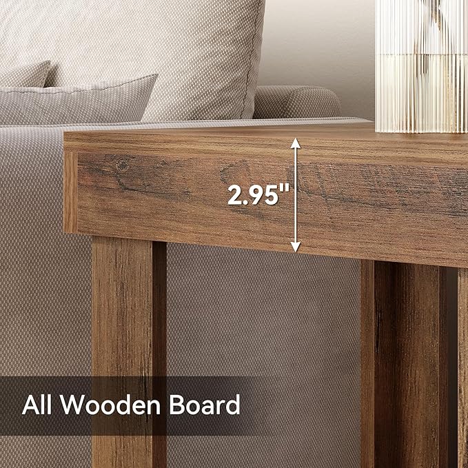 LITTLE TREE 2-Tier End Table, All Wooden Square Side Table with 2 Storage Shelves, Farmhouse Chairside Table Side End Table for Living Room, Small Bedside Table Nightstand for Bedroom, Natural Color