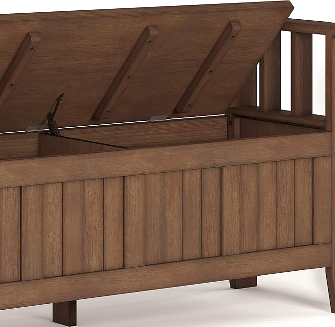 SIMPLIHOME Acadian SOLID WOOD 48 Inch Wide Transitional Entryway Storage Bench in Rustic Natural Aged Brown, For the Living Room, Entryway and Family Room