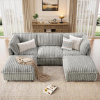 KKL Modular Sectional Couch for Living Room, U Shaped Corduroy Couches with 2 Ottomans, 5 Seater Oversized Sofa Convertible to L Shaped, Soft Fabric Modern Sofa, Grey