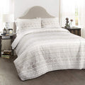 Lush Decor Hygge Geo Pattern Striped 3 Piece Quilt Bedding Set, King, Taupe & White