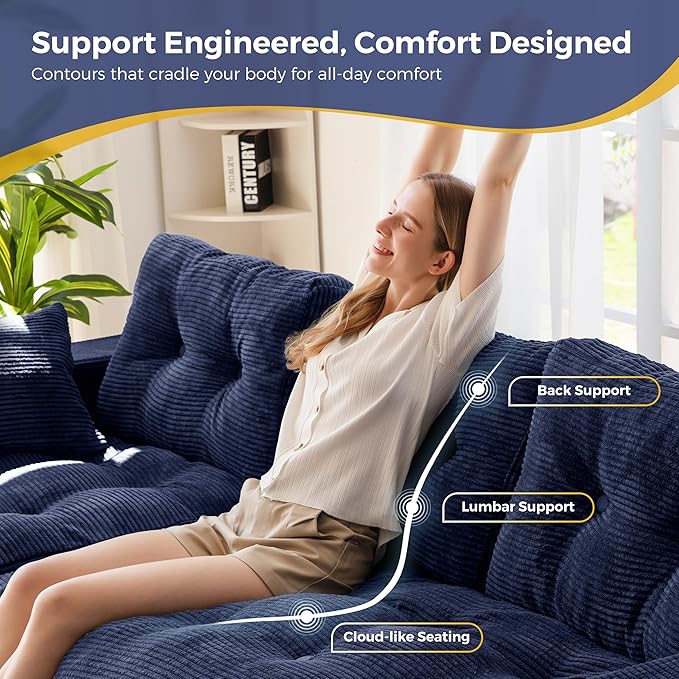 MAXYOYO 104" L Shaped Modular Sectional Sofa with Ottoman, Cloud Boneless Couch with Layered Cushion, Upholstered Sofa in a Box, Flexible Module Combination for Living Room, No Assembly, Navy