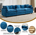 Aoowow Modular Sectional 3 Seater Cloud Sofa Couch for Living Room,Roomy Cloud Sofas with Deep Seat,Modern Chenille 3 Seat Sofas,Fluffy Cloud Couches for Bedroom,Apartment,Office (Blue, 3 Seater)
