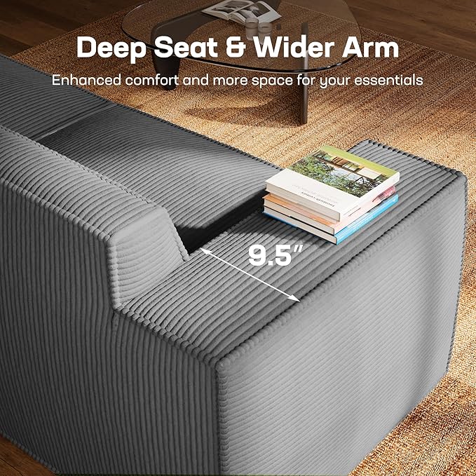 Marsail Modular Sectional Sofa, 142" U-Shaped Modular Sectional Couch with Deep Seat, Freely Combinable Sectional Clound Sofa for Living Room, No Assembly, Plush Corduroy Fabric, Grey