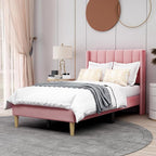 AGARTT Upholstered Platform Bed Frame Twin Size with Headboard and Footboard/Wooden Slats Support/No Box Spring Needed/Easy Assembly,Pink Velvet