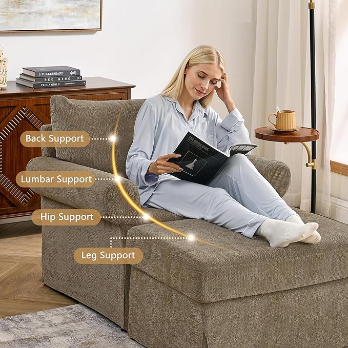 35.82" Accent Chair with Ottoman Upholstered Living Room Chairs for Reading Chair with Chaise Lounge Chairs Indoor, Comfortable Armchair for Bedroom (Brown, 35.82")