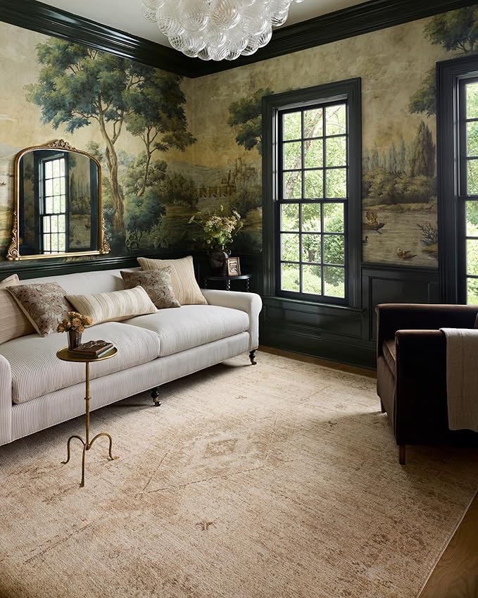 Loloi Chris Loves Julia Palma Collection PLM-06 Natural/Smoke 2'-7" x 7'-6" Fringe Runner Rug Vintage Style Boho Living Room Bedroom Carpet