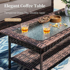 4 Pieces Patio Furniture Set with Swivel Chairs, High Back Wicker Rattan Sofa with Extra Thick Cushion and Coffee Table, Outdoor Conversation Set for Garden Backyard Deck,Beige