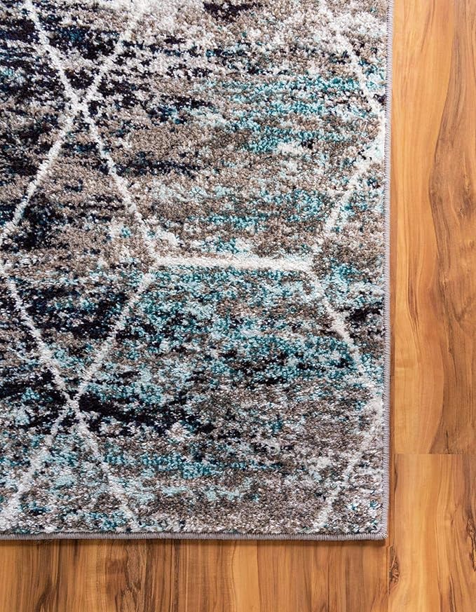 Unique Loom Trellis Frieze Collection Area Rug - Geometric (6' x 9', Blue Multi/ Ivory)