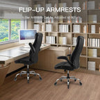 Big and Tall Office Chair for Heavy People, Executive Desk Computer Chair Adjustable Flip-up Armrests, PU Leather Swivel Task Chair with Ergonomic High Back and Lumbar Support