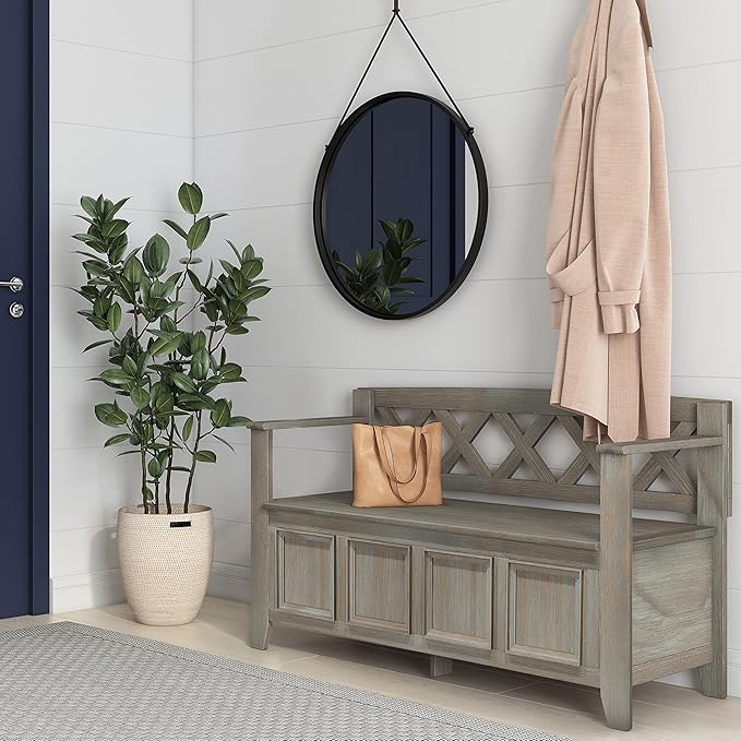 SIMPLIHOME Amherst Entryway Storage Bench - 48 inch Wide Solid Wood Hallway Seat in Distressed Grey, Transitional Bench for Entryway or Living Room with Lift-Up Lid and Spacious Storage