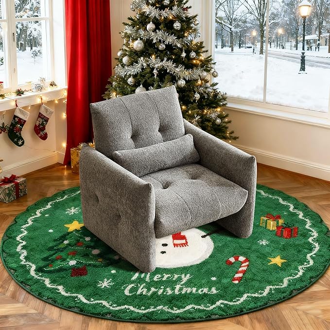 33.9" Accent Chairs, Modern Upgrade Sherpa Fabric Arm Chair Comfy Upholstered Armchair Leisure Single Sofa Chair with a Waist Pillow for Bedroom, Office and Living Room