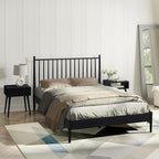 NTC Inno Wooden Bed Frame with Headboard, Solid Oak and Rubber Wood Foundation with Silent Slats and Wood Central Supports, 1000 Lb Capacity, Effortless Assembly, Queen - Burnt Black