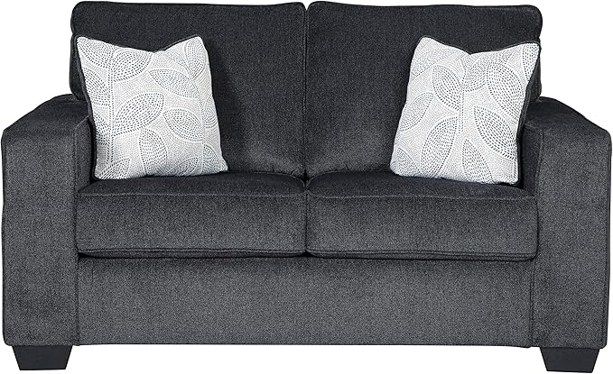Signature Design by Ashley Altari Modern Loveseat with 2 Accent Pillows, Dark Gray