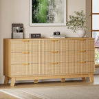 63" Long Dresser for Bedroom, 9-Drawer Fluted Dresser, Extra-Wide Wood Chest of Drawers with Smooth Metal Slides, Stable Base, Modern Clothes Storage Cabinet for Living Room, Hallway, Nursery