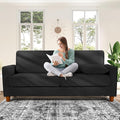 70in Corduroy Couch, Kidirect Sofa No Tool Assembly, Comfy Couches for Living Room 21in Deeper Seats, Corduroy Sofas for Living Room with 2 Pillows, Oversized Loveseat Sofa, Boho Love Seat Black Couch