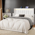 SHA CERLIN Queen Bed Frame with Charging Station and LED Lights, Modern Velvet Platform Bed with Upholstered Geometric Wingback Headboard, No Box Spring Needed, Easy Assembly, White