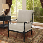 Morden Fort Linen Fabric Spindle Accent Chair with Wood Frame, French Style Accent Chairs with Padded Spring Seat and Armrest Pads, Brushed Base for Living Room Bedroom Farmhouse Office Balcony