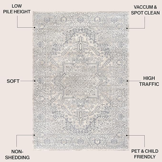 JONATHAN Y Vintage Medallion Indoor Area Rug Cream 8X10, Modern Boho for Living Room, Bedroom, Kitchen, Office, Easy-Cleaning, High Traffic, Pet-Friendly, Non-Shedding MDP100C-8