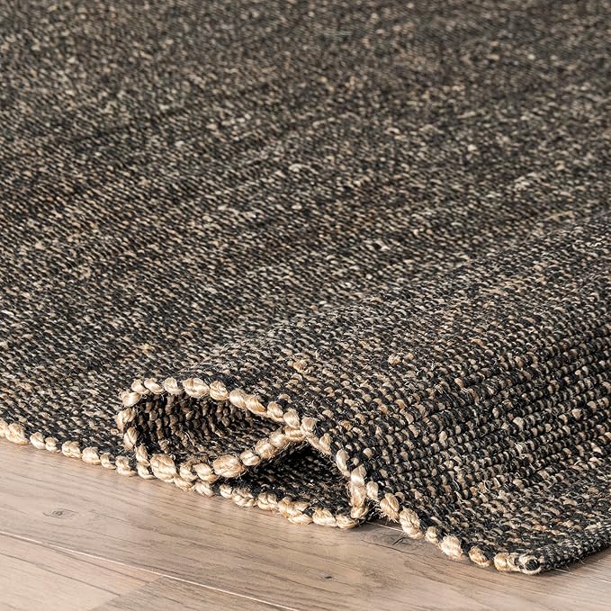 nuLOOM 2'6" x 8' Elfriede Jute & Cotton Hand Woven Area Rug, Charcoal, Solid Rustic Farmhouse Style, Weaved Design, Natural Fiber, For Bedroom, Living Room, Dining Room, Hallway, Office, Entryway