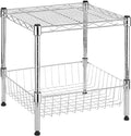 Whitmor 2 Tier Metal Storage Shelves, Heavy Duty Shelf with Basket, 350 lbs Capacity per Shelf, 700 lbs Total, Home Organizer for Kitchen, Bathroom, Bedroom, 15" L x 14" W x 15" H, Chrome