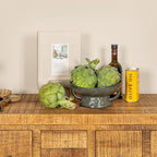 Creative Co-Op Stoneware Footed Pedestal/Bowl with Handles, Reactive Glaze, Black