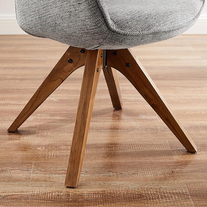 Zouron Mid Century Modern Accent Chair with Wooden Legs, Upholstered Swivel Chair No Wheels, Side Accent Armchair Vanity Chair for Small Space Home Office Living Room Bedroom, Light Grey