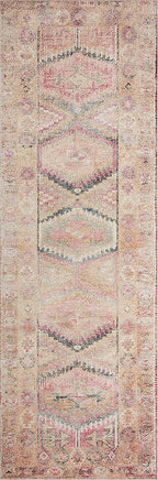 Loloi Layla Collection LAY-17 Pink/Lagoon 2'-0" x 5'-0" .13" Thick Accent Rug, Soft, Durable, Vintage Inspired, Distressed, Low Pile, Non-Shedding, Easy Clean, Printed, Living Room Rug