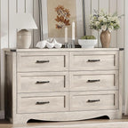 Dresser for Bedroom with 6 Drawers, 54" Wide Wood Chest of Drawers with Deep Drawers & Mental Handle, Modern Dresser TV Stand, Wooden Closet Storage Organizer for Living Room, Hallway, Entryway, Grey