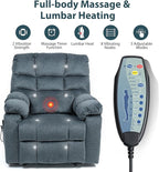 Oversized Zero Gravity Power Lift Recliner Chair for Elderly Adults Big Man Electric Lay Flat Recliner Triple Motor with Heat and Massage, Adjustable Seat Height, Arm Storage, Cup Holder
