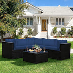 Tangkula 6 Pieces Patio Furniture Set, Outdoor Rattan Sofa Set, Wicker Conversation Set w/Tempered Glass Coffee Table & Cushions, Sectional Sofa Set for Backyard, Garden, Balcony, Poolside
