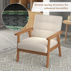 Westice Accent Chair Set of 2, Mid-Century Modern Living Room Chairs with Solid Wood Frame & Soft Thicken Cushion, Upholstered Arm Reading Chair for Bedroom, Balcony, Beige Linen Fabric & Natural Legs