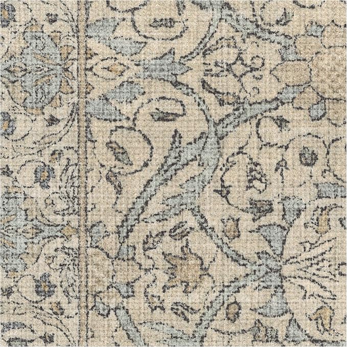 RUGGABLE x Morris & Co Washable Area Rug – Montreal Natural Blue 3x5, Stain-Resistant, Non-Slip – Small Machine Washable Rugs for Living Room, Bedroom, Hallway, Entryway & Office–with Standard Pad