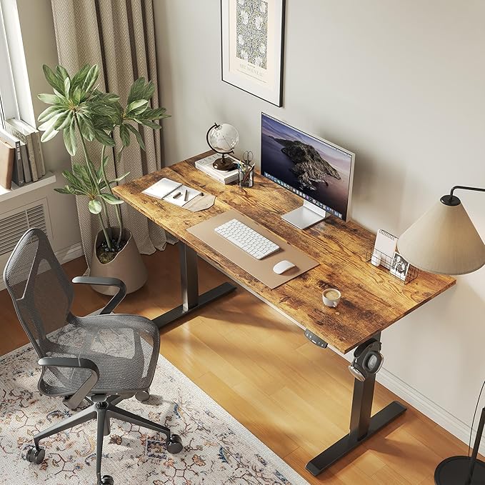 Agilestic Electric Standing Desk, Large 60 x 24 Inches Height Adjustable Desk, Sit Stand up for Work Office Home, Ergonomic Rising Computer Table with Memory Preset, Rustic Brown