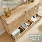 Fluted Dresser for Bedroom, 55" W 9 Drawer Dressers, Wood Tall Dresser Storage Organizer, Modern Bedroom Chest of Drawers with Deep Storage for Closet Hallway, Entryway, Living Room Natural