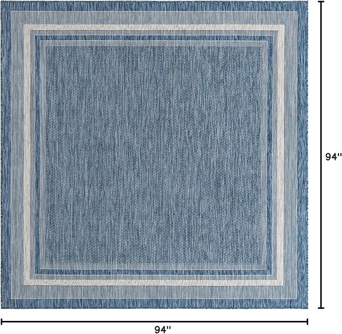Unique Loom Outdoor Border Collection Area Rug - Soft Border (7' 10" Square, Blue/ Ivory)