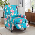 Pushback Recliner Chair, Floral Fabric Wingback Recliner Chair, Upholstered Armchair Push Back Recliner, Rivet Trim Single Sofa Accent Chair with Wood Legs for Living Room, Peacock Blue