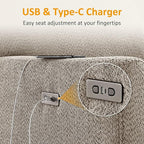 VANOMi Power Swivel Glider Recliner Chair, Electric Nursery Rocker Recliner Chair, USB & Type-C Charger, Warm Camel Boucle