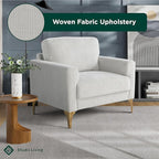 Studio Living® Matthew 39.8" Arm Chair, Mid-Century Modern, Pocket Coil Comfort, Metal Brushed Bronze Legs, Chenille Fabric, Ivory