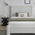 Twin Size Bed Frame, Boucle Upholstered Platform Bed with Headboard and Footboard, Soft Rounded Corners, No Box Spring Required, Easy Assembly, White