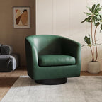 Lumibee Swivel Accent Chair, Faux Leather Swivel Barrel Chair for Living Room, Modern Comfy Upholstered Round Armchair Single Sofa Chair for Bedroom, Club-Green