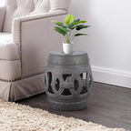 JONATHAN Y TBL1022F Lucky Coins 16" Chinese Ceramic Drum Indoor/Outdoor Garden Stool Bohemian, Coastal, Cottage, French Country, Traditional, for Living Room, Garden Room, Patio, Matte Gray